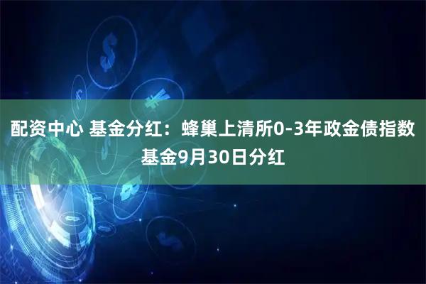 配资中心 基金分红:蜂巢上清所0-3年政金债指数基金9月30日分红